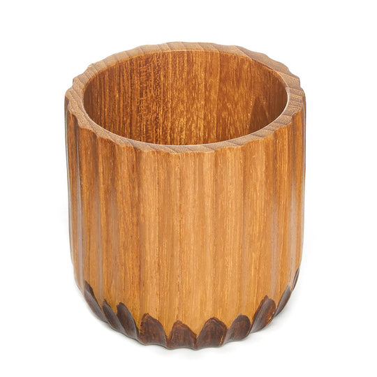 Hand-Painted Grooved Teak Wood Tea Cup