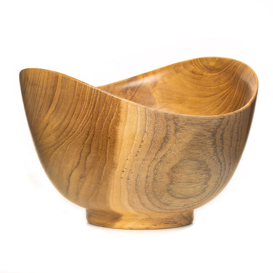 Wavy Menbachi Teak Wood Noodle Bowl - Small